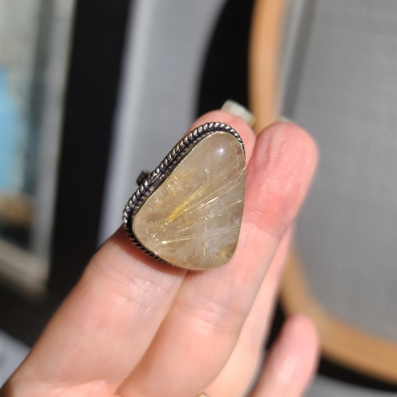 34k golden rutilated quartz sterling ring sz6 - Picture 10 of 10